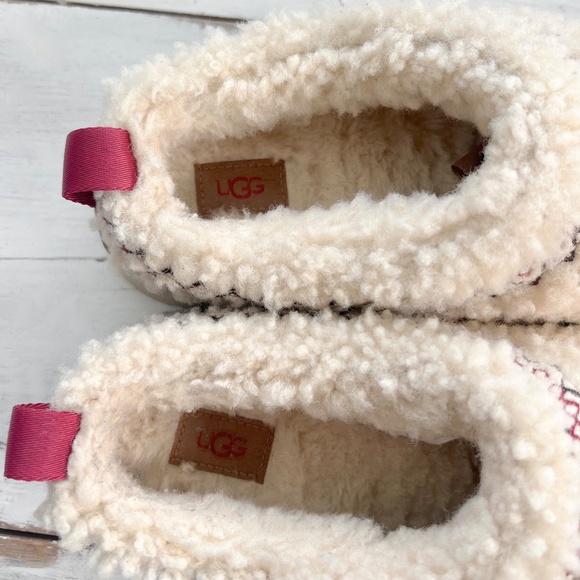 UGG Women's Platform Tazz Shearling Slippers Natural US 8 BRAID Ivory Red Fur - Picture 6 of 16